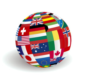 Globe covered in flags of the world